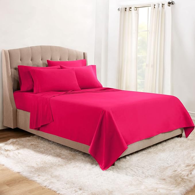 Clara Clark Twin Sheets, 5 Piece Set - Hotel Luxury Sheets for Twin Size Bed, Super Soft Bedding Set, Twin Size, Hot Pink