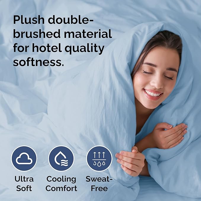 Duvet Cover Cal King Size Set - Extra Soft Cal King Duvet Cover 104" x 98" with 2 Pillow Shams - Hotel Luxury, Easy Care & Fade Free with Zipper Closures & Ties - Comfy, Cozy & Breathable (Sky Blue)