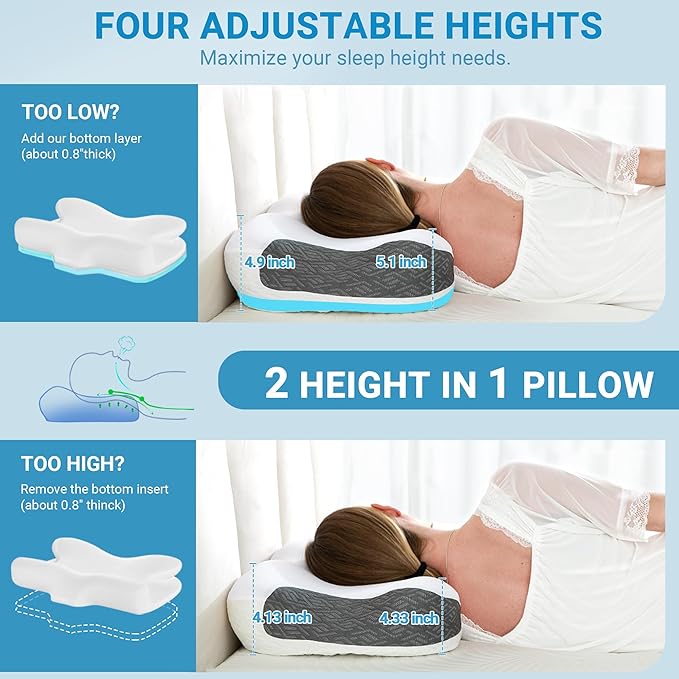 Elviros Neck Pillow for Pain Relief Sleeping, 2 Pack CPAP Pillows for Side, Back & Stomach Sleepers, Ergonomic Orthopedic Pillow for CPAP Users to Reduce Air Leaks and Mask Pressure, White