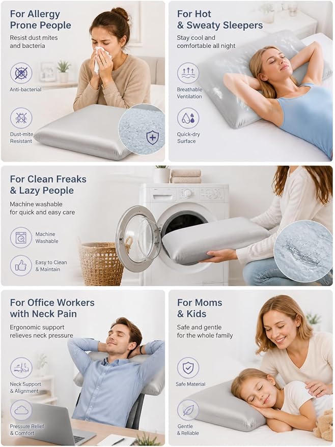 Wave Silicone Pillow, Ergonomic Wave Design for Neck & Shoulder Support, Cooling Breathable Bed Pillow, (Queen (U.S. Standard) Size, (Wave Pillow))