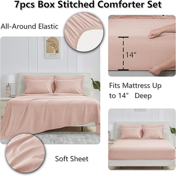 CozyLux Queen Comforter Set Blush Pink - 7 Pieces Bed in a Bag Queen, All Season Breathable Bedding Sets, Oeko-Tex Certified Bed Set with Down Alternative Comforter, Sheets, Pillowcases & Pillow shams