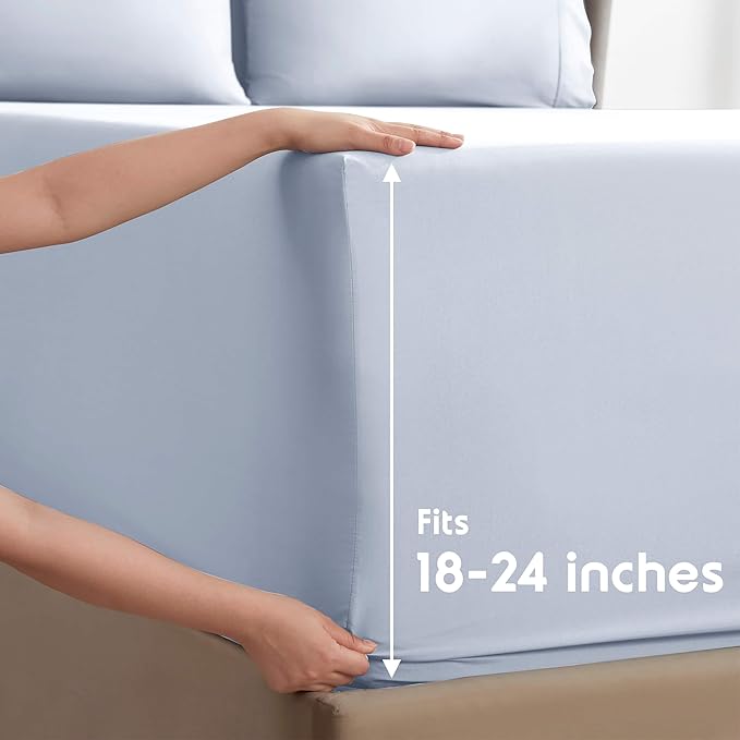 Nestl Extra Deep Cal King Sheet Set - 6 Piece Breathable & Cooling Sheets - Hotel Luxury Bedding Set w/18-24 Inch Deep Pockets - Easy & Secure Fit - Super Soft, Wrinkle Free & Comfy - Ice Blue