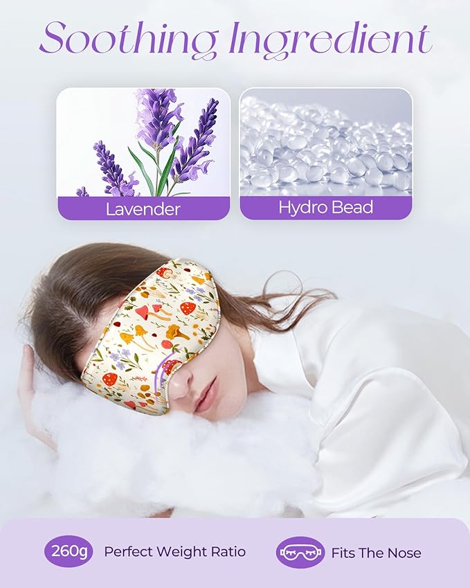 Miss Adola Cute Silk Weighted Eye Mask - Sleep Mask for Women Wife Mom for Sleeping Heat and Cold Lavender Mulberry Silk Eye Mask for Dry Eyes Ajustable with Drawstring Bag, Plant