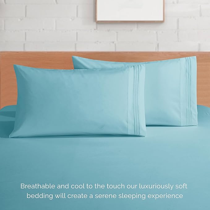Elegant Comfort Luxury 1500 Premium Hotel Quality Microfiber 4-Piece Sheet Set - Soft, All Around Elastic 18-24 Inches Deep Fitted Sheet - Extra Deep Pocket Sheets, Full, Aqua