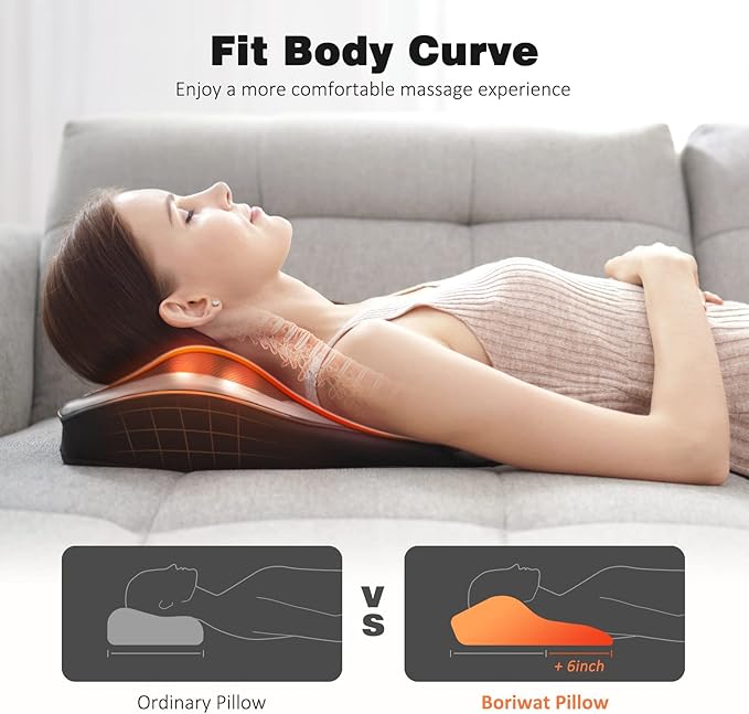 Boriwat Back Massager with Heat, 3D Kneading Massage Pillow for Back, Neck, Shoulder, Leg Pain Relief Deep Tissue, Gifts for Women Men Mom Dad(Dark Gray)