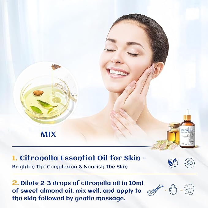 HIQILI 1 Fl Oz Citronella Essential Oil, 100% Pure Undiluted for Aromatherapy Diffuser for Home - 30ML