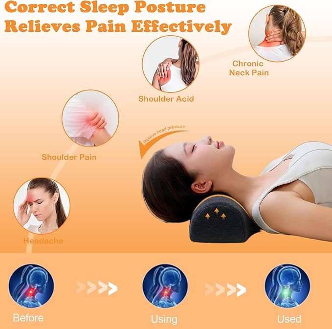Cervical Neck Pillow for Neck Pain Relief,Memory Foam Neck Bolster Support Pillow for Bolster Support and Shoulder Relaxer, Decompression Devices Orthopedic Pillow Black