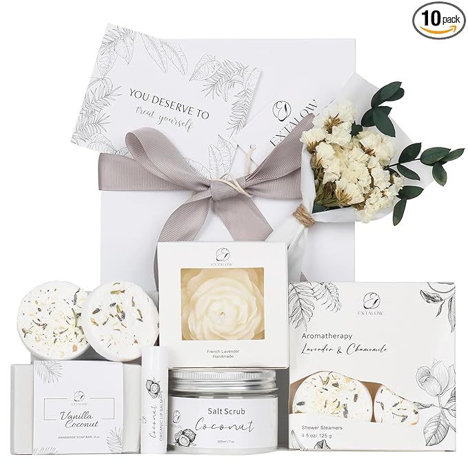 EXTALOW Spa Gifts for Women Bath and Body Gift Basket Mothers Day Gifts Coconut Lavender Home Spa Set Self Care Gift for Mom Sister Her Wife Birthday Gifts Spa Kit Care Package Thank You Gift