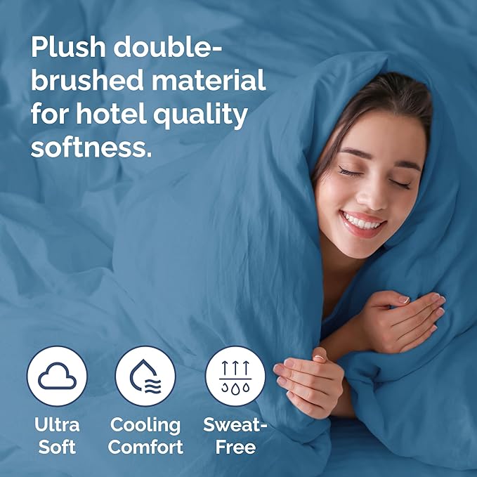 Duvet Cover Cal King Size Set - Extra Soft Cal King Duvet Cover 104" x 98" with 2 Pillow Shams - Hotel Luxury, Easy Care & Fade Free w/ Zipper Closures & Ties - Comfy, Cozy & Breathable (Denim Blue)