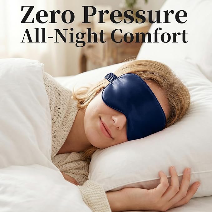 ZLYC 100% Mulberry Silk Sleep Mask Pressure-Free Eye Cover Soft Light Blocking Blindfold for Travel & Nap, Solid Navy
