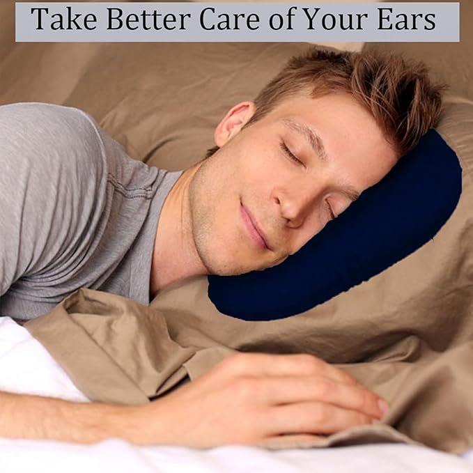 Ear Piercing Pillow for Side Sleepers, Pillow with an Ear Hole for CNH and Ear Pain Ear Inflammation Pressure Sores, O-Shaped Side Sleeping Pillow, Ear Guard Pillow (Ink-Blue)