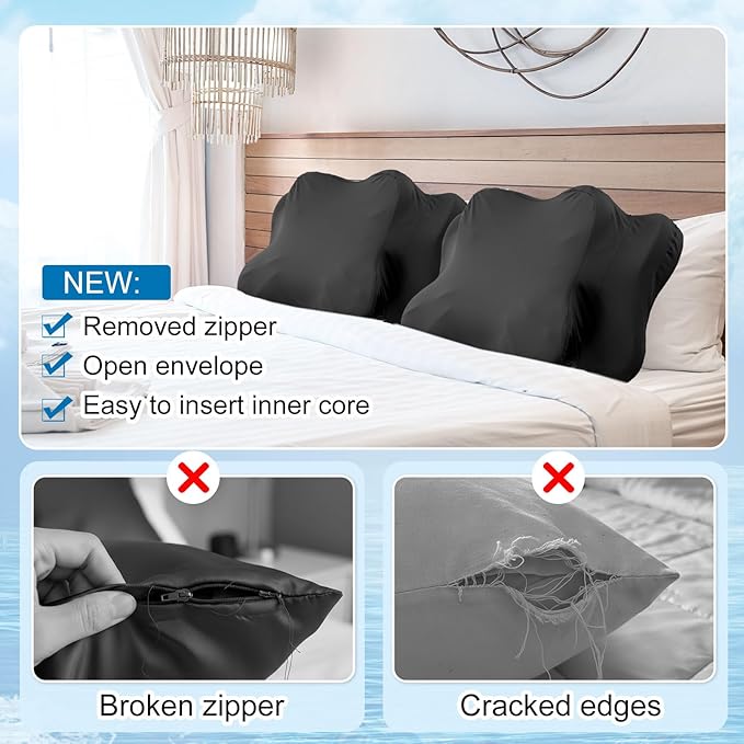 Hahafelt Cooling Cervical Pillowcase Cover with Envelope Closure (Only Pillow Case) Ergonomic Neck Pillowcase Smooth Soft Cool Pillow Cover for Side Back Stomach Sleepers(Black,Standard Size)
