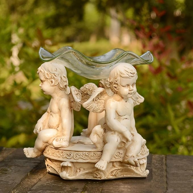 Glass Essential Oil Diffuser, 80ML Small Glass Reservoir Diffuser with Resin Statue Base for Home Office Bedroom Gift (Angel-2)