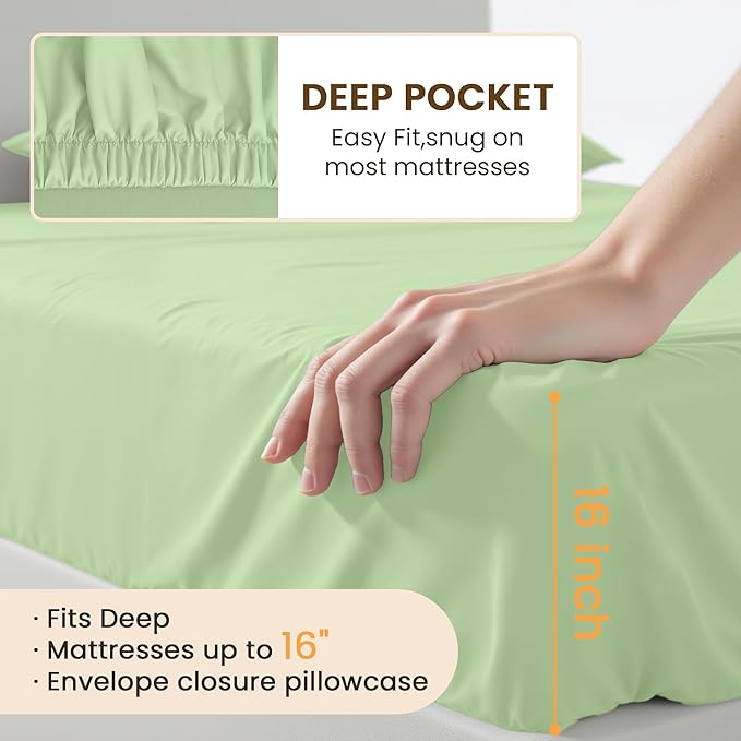 Twin Size 3 Piece Bed Sheet Set - Ultra Imitation Cotton-Premium Breathable & Cooling Sheets - Hotel Luxury Bed Sheets Deep Pocket up to 15"- Wrinkle, Fade, Stain Resistant (Sage Green, Twin)