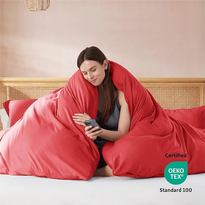 Nestl Twin Duvet Cover Set with Comforter Insert - Red 3 Piece 68x90 Duvet Cover & 1 Pillow Sham with White Quilted Down Alternative Comforter, Ultra Soft, All Season