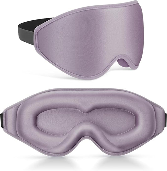 99% Fully Block Out Light Eye Sleep Mask, 3D Deep Contoured Eyes Cover Zero Pressure, Long Lash Extension Eyes Mask with Adjustable Straps for Sleeping Travel Home Nap Rest Women Men (Light Purple)