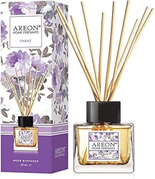 Areon Home Luxury Perfume Reed Diffuser + 10 Rattan Reeds, Violet 50 ml