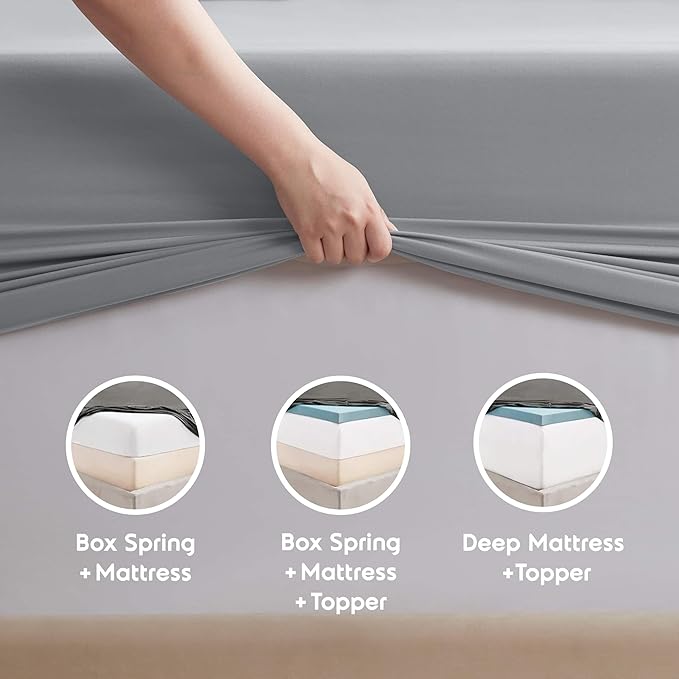 Nestl Extra Deep King Sheet Set - 6 Piece Breathable & Cooling Sheets - Hotel Luxury Bedding Set w/18-24 Inch Deep Pockets - Easy & Secure Fit - Super Soft, Wrinkle Free & Comfy - Grey