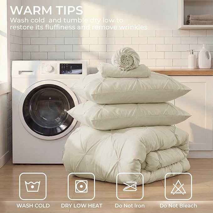 Sasttie Twin Comforter Set, 5-Piece Bed in a Bag, Pintuck Bedding Sets for All Season, Includes Comforter, Flat Sheet, Fitted Sheet, Pillowcase and Pillowsham, Linen