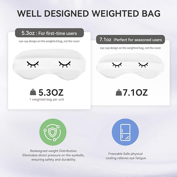 Lyocell Weighted Sleep Eye Mask for Women Men, 5.3oz & 7oz, Removable Washable Weighted Bag, Light Blocking Eye Cover, Soft Eye Shade for Travel Essentials, Office Naps, Gift,Grey