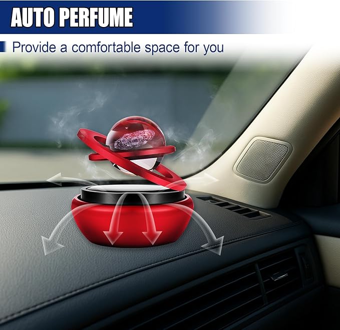 Solar Energy Car Dashboard Spinner, Rotatable Decoration Diffuser with Crystal Ball, Automatic Rotate Automotive Interior Decoration Accessory for Cars Home Office (Red)