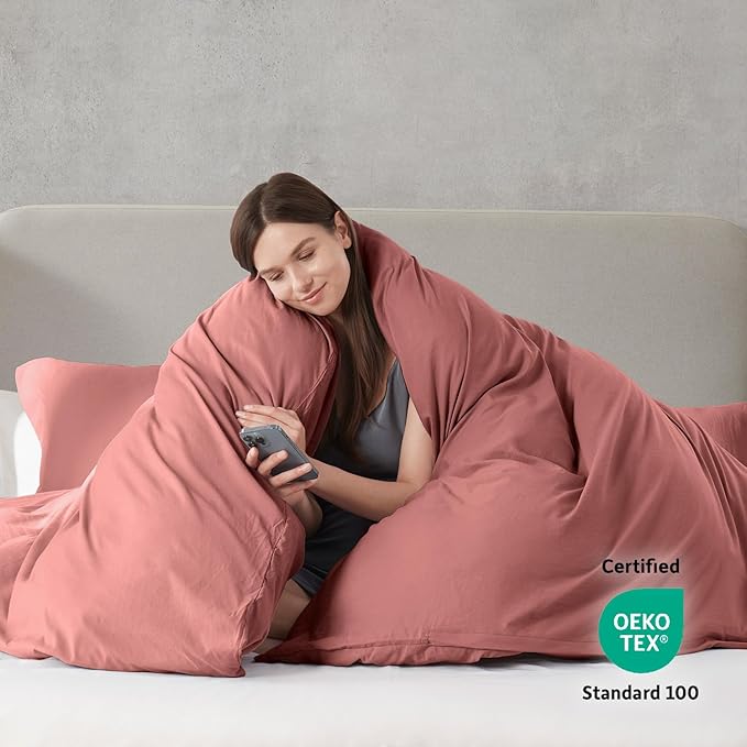 Nestl Pink Clay Duvet Cover Full Size - Soft Double Brushed Full Size Duvet Cover Set, 3 Piece, with Zipper Closure, 1 Duvet Cover 80x90 inches and 2 Pillow Shams