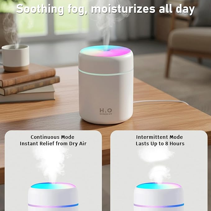USB Essential Oil Diffuser with 6 Oils, Portable Ultrasonic Aromatherapy Diffuser for Home & Car, Cool Mist, 7-Color LED Night Light, Auto Shut-Off, One-Button Control,3 Colors (Grey)