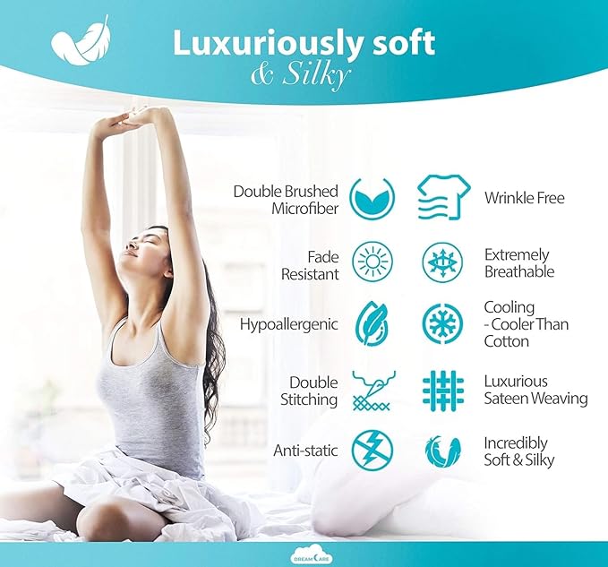 DREAMCARE Queen Sheet Set - 6 pcs Breathable Cooling Bed Sheets - up to 15" Deep Pocket Queen Sheets Set with Side Pockets - Extra Soft 100% Brushed Hypoallergenic Hotel Luxury Bedding - Gray