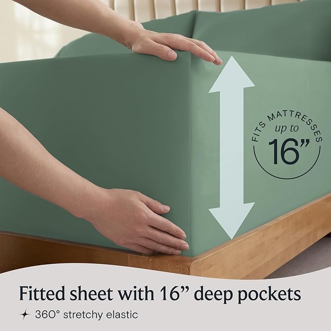 LuxClub 4 PC King Sheet Set, Breathable Luxury Bed Sheets, Deep Pockets 18" Wrinkle Free Cooling Bed Sheets Machine Washable Hotel Bedding Silky Soft - Tree Moss Green King