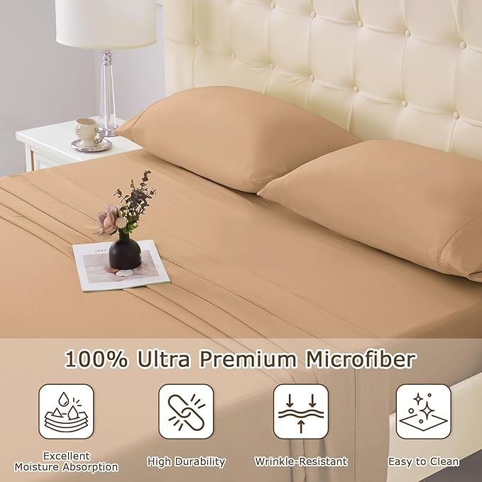 Twin Size Bed Sheet Set - 3 Piece Soft Microfiber Sheets with Deep Pockets, Cooling Technology, and Wrinkle-Free Pillowcase. Hotel-Quality, Durable Bedding, Brush