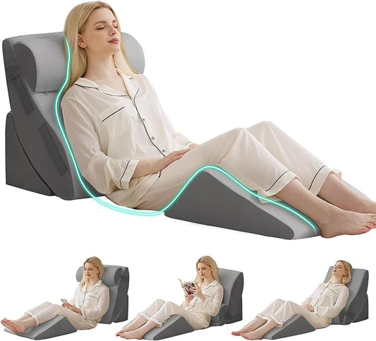 4PCS Wedge Pillow Set for After Surgery, Orthopedic Bed Wedge Pillow for Back Pain Relief, Sitting Up in Bed, Acid Reflux, Adjustable Post Surgery Pillows for GERD, Snoring, Grey