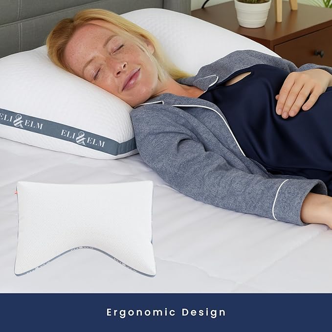 Eli & Elm Best Ergonomic Side Sleeper Pillow for Neck Pain. Supportive Cooling Latex Fill. U-Shape Contoured Design. King (U.S. Standard), Pillow Only