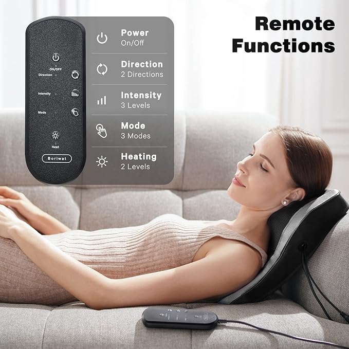 Boriwat Back Massager with Heat, 3D Kneading Massage Pillow for Back, Neck, Shoulder, Leg Pain Relief Deep Tissue, Gifts for Women Men Mom Dad(Dark Gray)