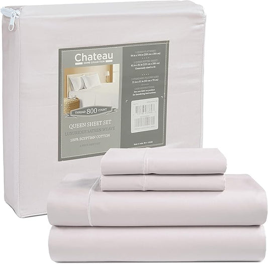 800 Thread Count Egyptian Cotton Sheets Sateen Weave Full Sheet Set 15" Deep Pocket Cotton Bed Sheets Full Size Set, Soft & Comfy Breathable Elasticated Sheet & Pillowcase Sets - Lavender