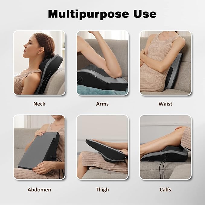Boriwat Back Massager with Heat, 3D Kneading Massage Pillow for Back, Neck, Shoulder, Leg Pain Relief Deep Tissue, Gifts for Women Men Mom Dad(Dark Gray)