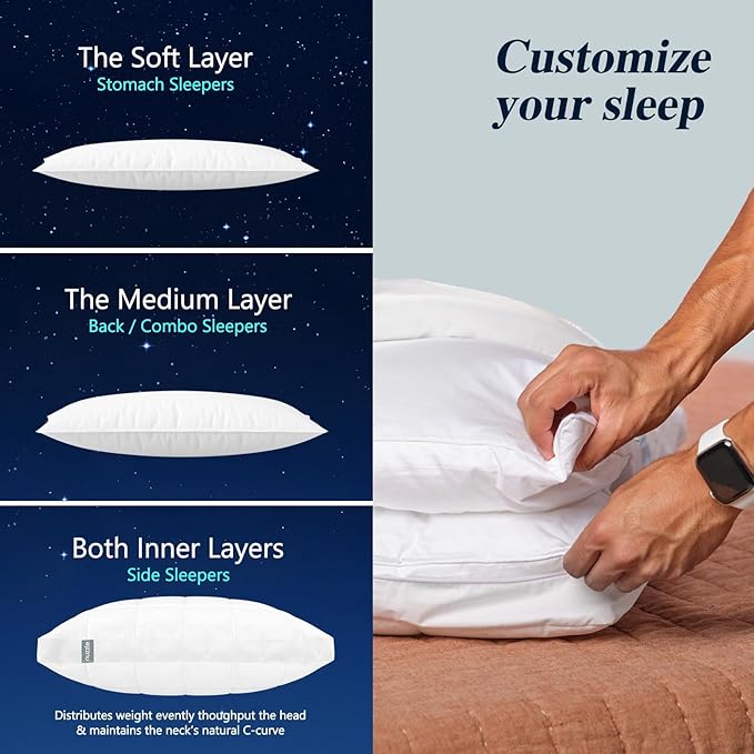 Nuzzle King Size Pillows Set of 4 Adjustable Firm Pillows, Luxury Hotel Collection Bed Pillows – Best Adjust Height Soft Cooling Pillows for Back, Stomach and Side Sleepers