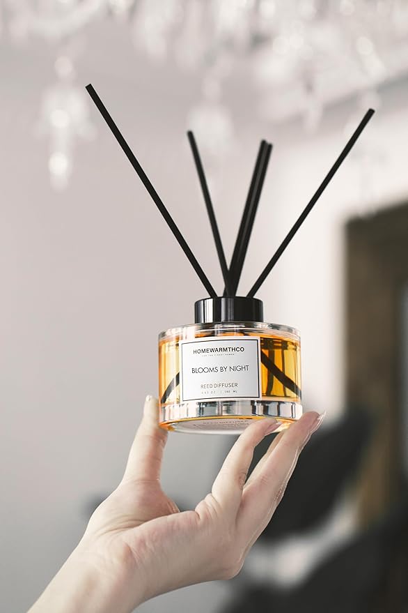 Blooms by Night (Patchouli & Sandalwood) Reed Diffuser Set - Luxury Fragrance Reed Diffusers for Home. Office, Bathroom and Home Decor - Long-Lasting Scent with Non-Toxic Oils (5.63 oz, 160ml)