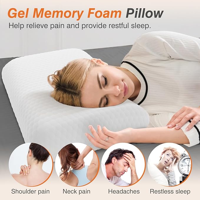 DUMOS Memory Foam Pillows for Sleeping 2 Pack, Bed Pillows for Adults with Washable Cover and Breathable Mesh, Gel Cooling Pillow for Back and Side Sleeper Support, White