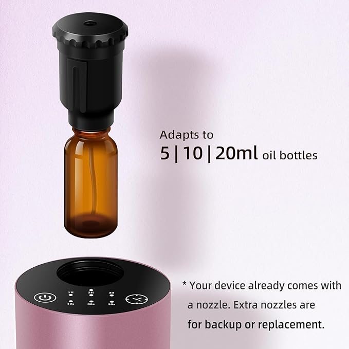 Waterless Essential Oil Diffuser, 7 Colors LED Light, Battery Powered Mini Scent Air Machine, Aromatherapy Mist Diffuser for Home Room Car Office，Black Aluminum Alloy (pink2)