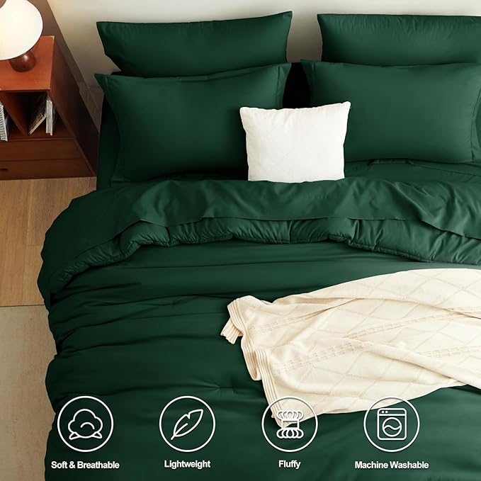 CozyLux Full Size Comforter Sets Emerald Green, 7 Pieces Bed in a Bag Full Comforter Set with Sheets, Luxury Bed Sets with Down Alternative Comforter, Fitted Sheet, Flat Sheet, Pillowcases & Shams