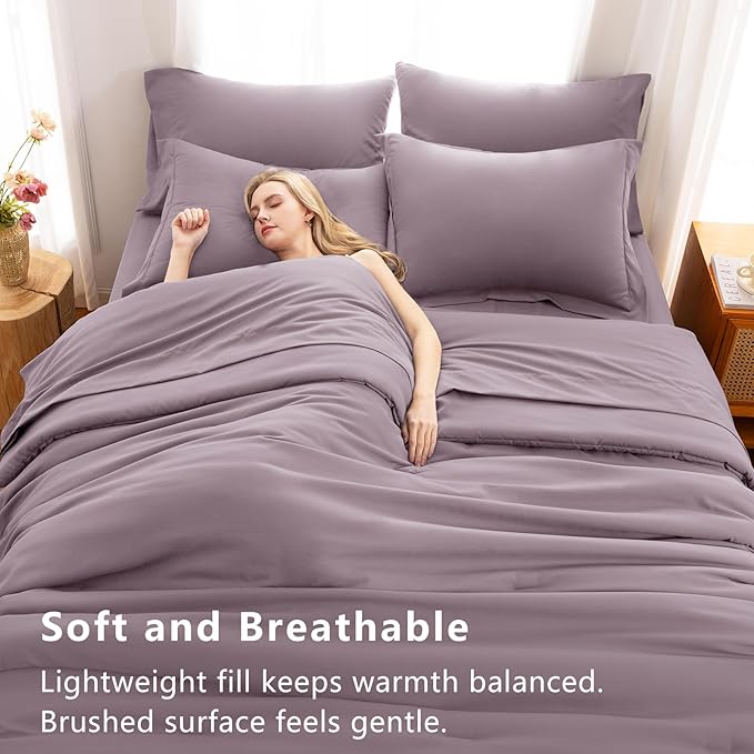 CozyLux Twin XL Comforter Set Dusty Purple, 5 Pieces Bed in a Bag Twin Extra Long Comforter Set with Sheets for College Dorm, Luxury Bed Sets with Down Alternative Comforter, Sheets, Pillowcase & Sham