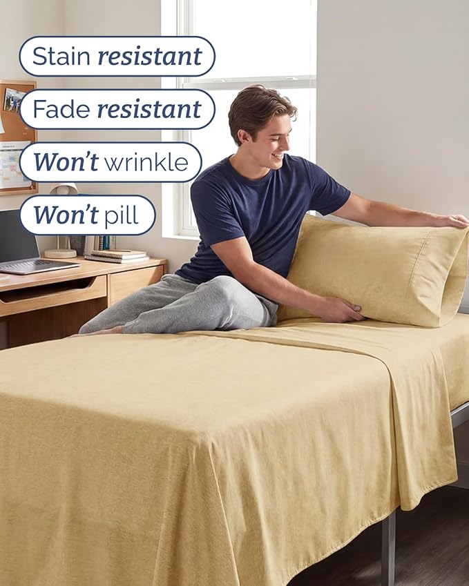 Twin XL 4 Piece Sheet Set - Comfy, Breathable & Cooling - Soft Hotel Luxury Bedding for Women, Men, Kids, Teens and Children - 1 Flat & 1 Fitted Sheet & 2 Pillowcases with Deep Pockets - Heathered Tan