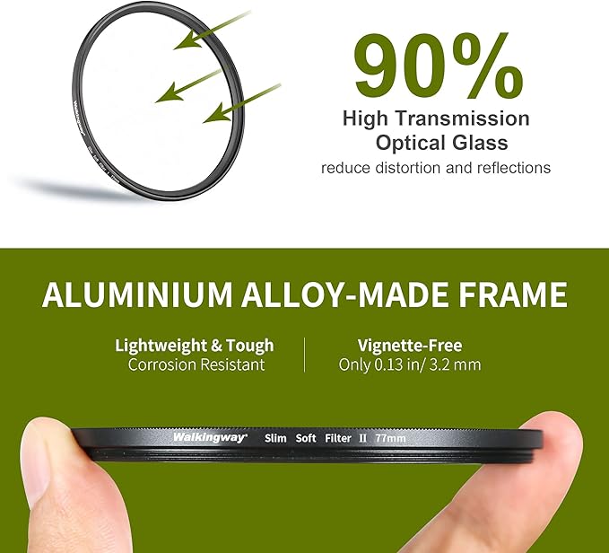 Walking Way 67mm White Mist Diffusion Filter Set (Soft 1 & 2), Soft Focus Dreamy Fog Effect Lens Filter 2pcs, Softening Diffuser For Video/Vlog/Portrait, Ultra-Slim Frame, Optical Glass, No Vignetting