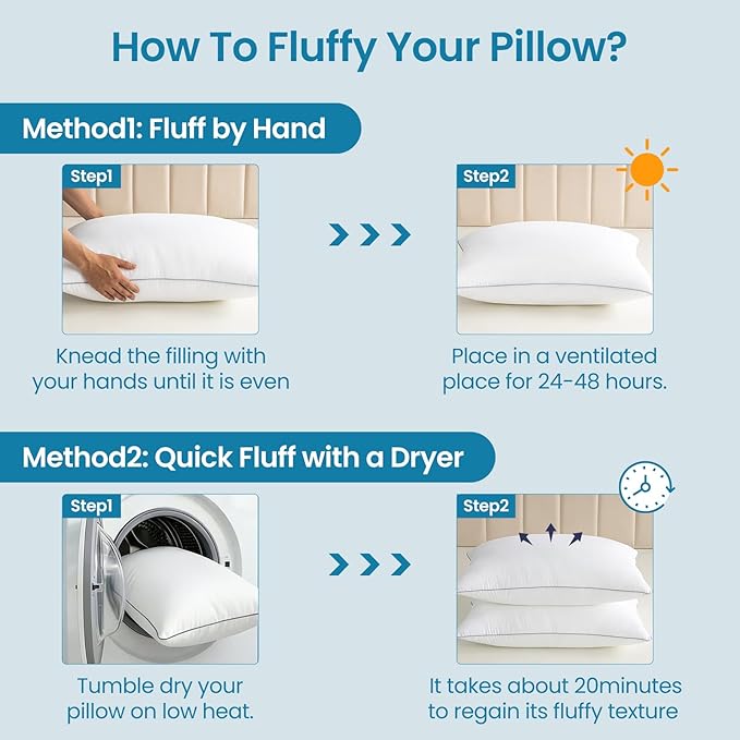 FP FLEXPEDIC Adjustable Bed Pillows for Sleeping - Pillows Queen Szie Set of 2, Soft & Fluffy Down Alternative Fill, Zippered Hotel Quality Pillows with Gray Piping, 110GSM Premium Cover, CertiPUR-US