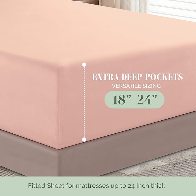 Elegant Comfort Luxurious 1500 Premium Hotel Quality Microfiber 4-Piece Sheet Set, 18-24 Inches Deep - Extra Deep Pocket Sheets - Ultra Soft 4PC Deep Pocket Sheets, Full, Blush