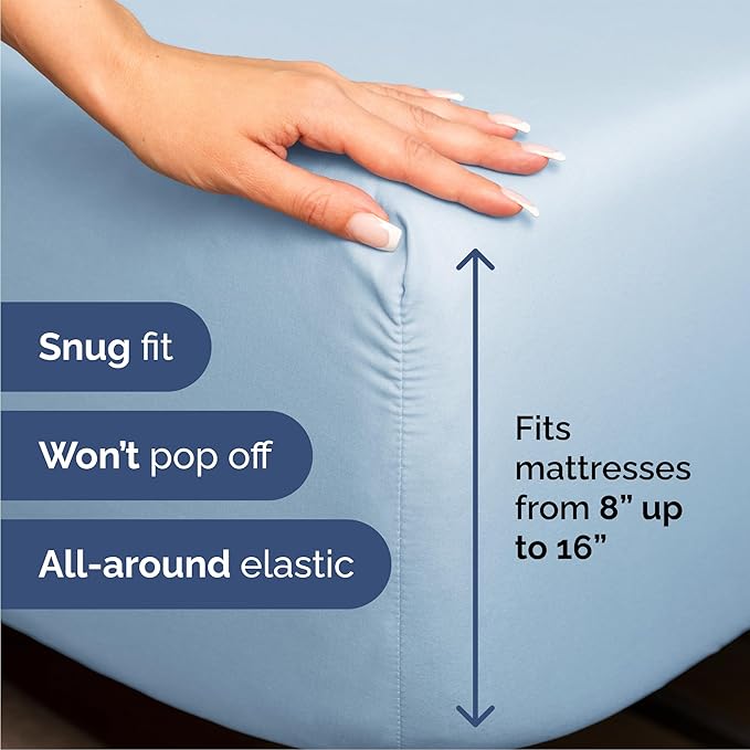 Queen 6 Piece Sheet Set - Comfy, Breathable & Cooling - Hotel Luxury Bedding for Women, Men, Kids, Teens & Children - 1 Flat & 1 Fitted Sheet & 4 Pillowcases w/ Deep Pockets - Wrinkle Free - Baby Blue