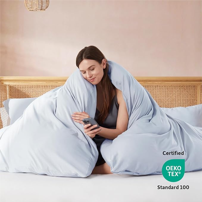 Nestl Queen Duvet Cover Set with Comforter Insert - Ice Blue 4 Piece 90x90 Duvet Cover & 2 Pillow Shams with White Quilted Down Alternative Comforter, Ultra Soft, All Season