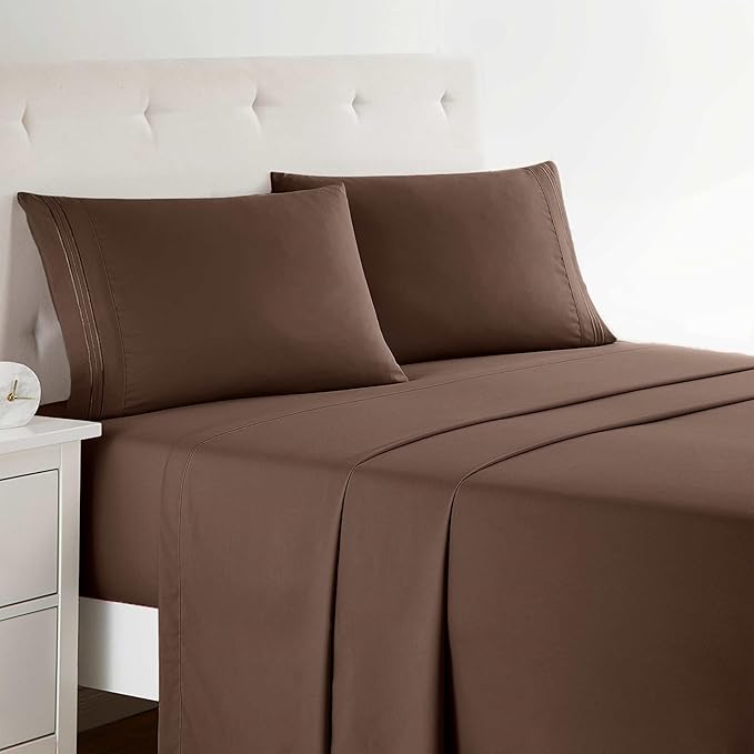 Clara Clark 1800 Premier Series 4pc Bed Sheet Set - King, Chocolate Brown