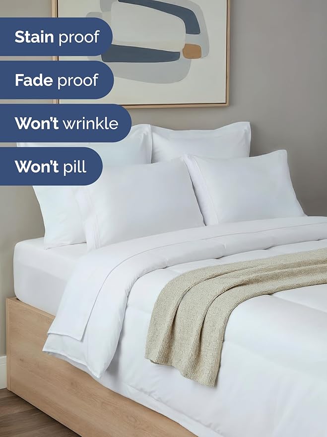 Full Comforter Set - 7 Piece Bed in a Bag Full Size Bed Set - Down Alternative Comforter, Flat Sheet, Fitted Sheet, Pillowcase & Shams for All Seasons - Ultra Soft, Cozy, Comfy and Breathable - White