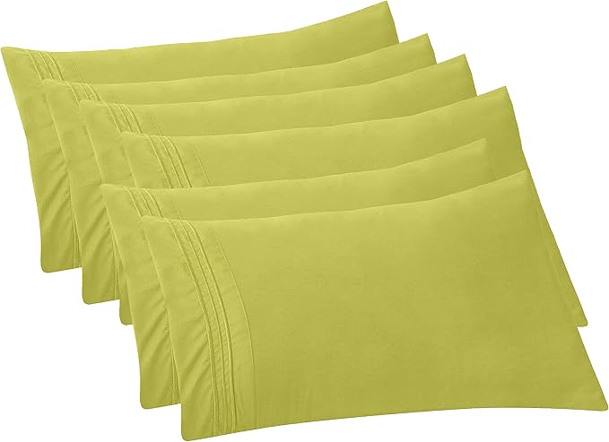Elegant Comfort 6-Pack Solid Pillowcases 1500 Premium Hotel Quality Microfiber - Smooth Weave, Wrinkle and Fade Resistant, Easy Slip-On, 6-Piece Set, Standard/Queen Pillowcase, Pistachio Green